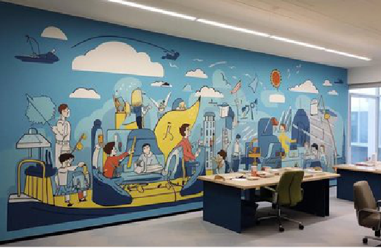 三原办公室墙绘的特点。